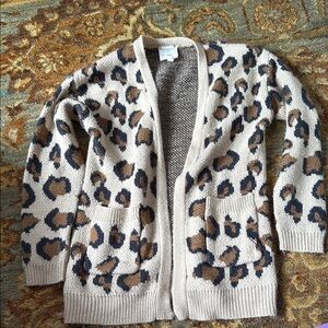 Hayden Girls Cream and Brown Leopard Knit Sweater